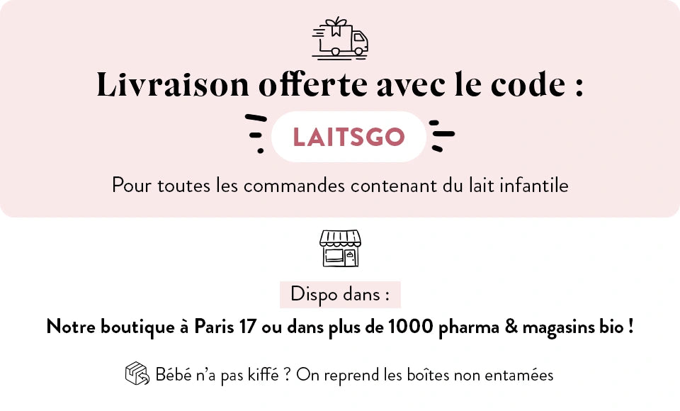 encart permettant de bénéficier des frais de port gratuit pour le lait (code : LAITSGO)
