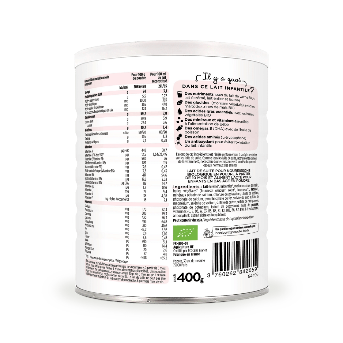 Lot de 12 laits 3ème âge Croissance 400g