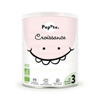 Une boîte de 400g de Le Lait 3ème âge Croissance, bio et sans huile de palme