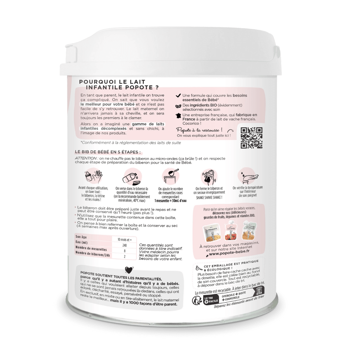 Lot de 6 laits 3ème âge 800g - Popote Bébé