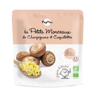 Petits morceaux Champignons & Coquillettes bio dès 10 mois pour bébé